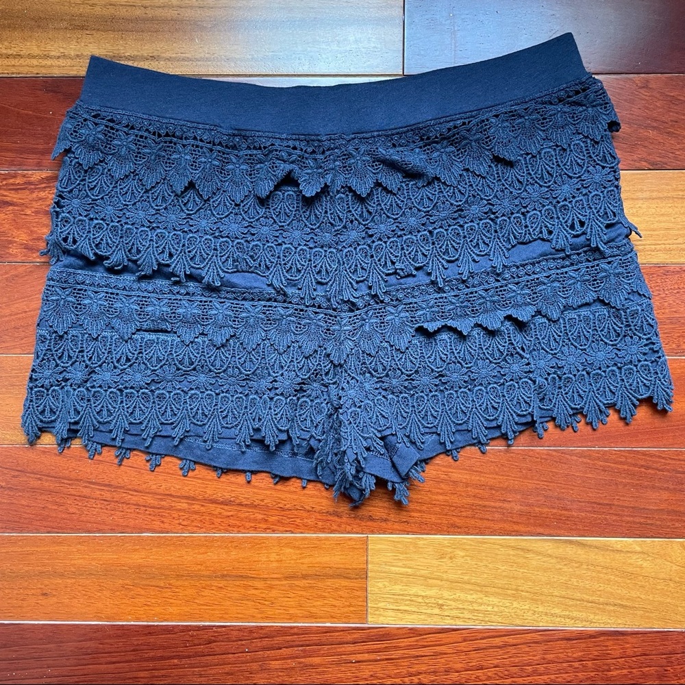 Express Navy Blue Crochet Lace Layer Shorts